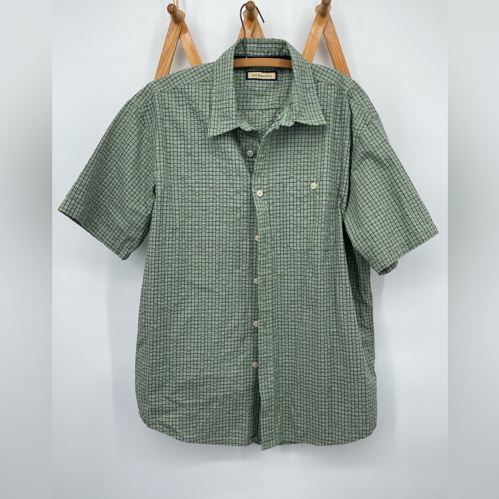 ⭐️G H Bass Men's Casual Green Checkered Shirt